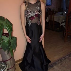 Black Prom Dress With Flower Prints